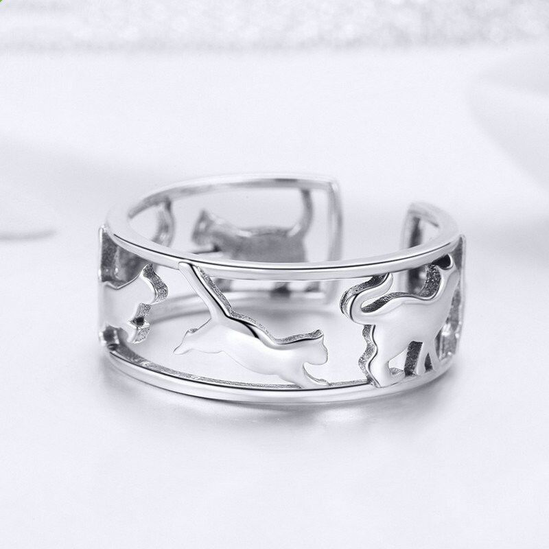 Bague Chat mouvement Argent – Image 4